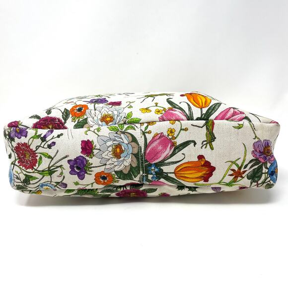 Gucci Horsebit Hobo Multicolor Flora Floral Cloth Leather Shoulder Bag Purse - Picture 6 of 17